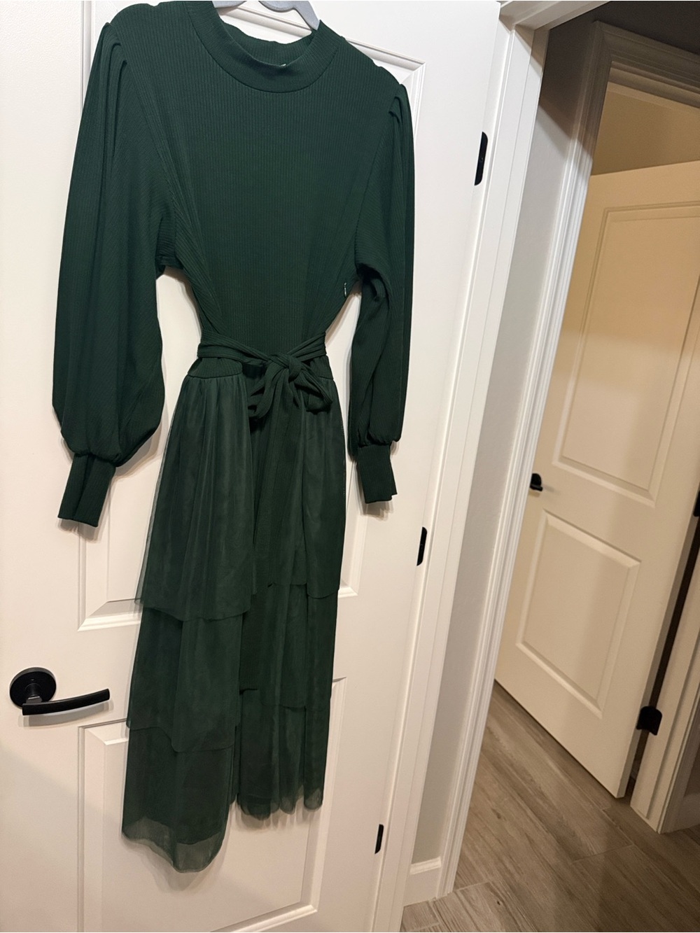 Ivy City Co Dark Green Tiered Maxi Dress with Puff Sleeves - Picture 9 of 10